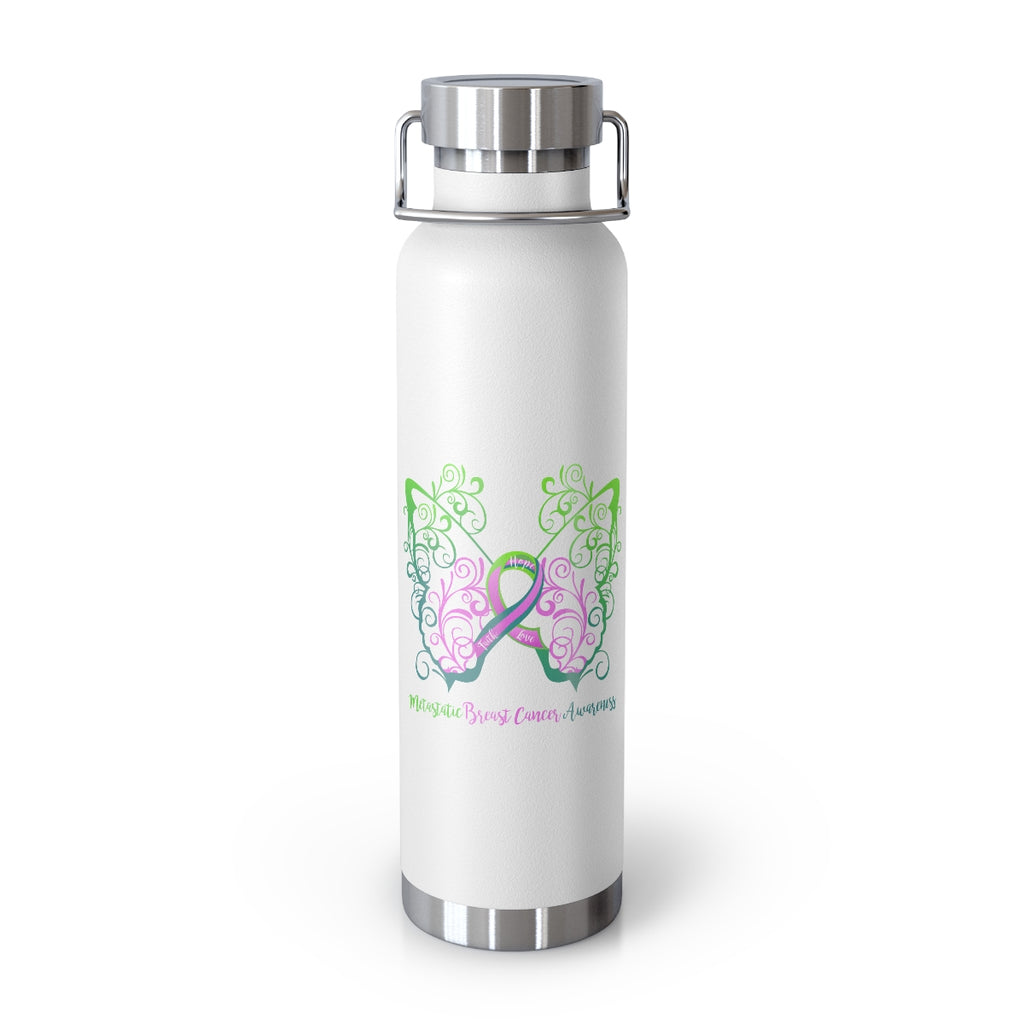 Metastatic Breast Cancer Awareness Filigree Butterfly Copper Vacuum Insulated Bottle, 22oz - Several Colors Available