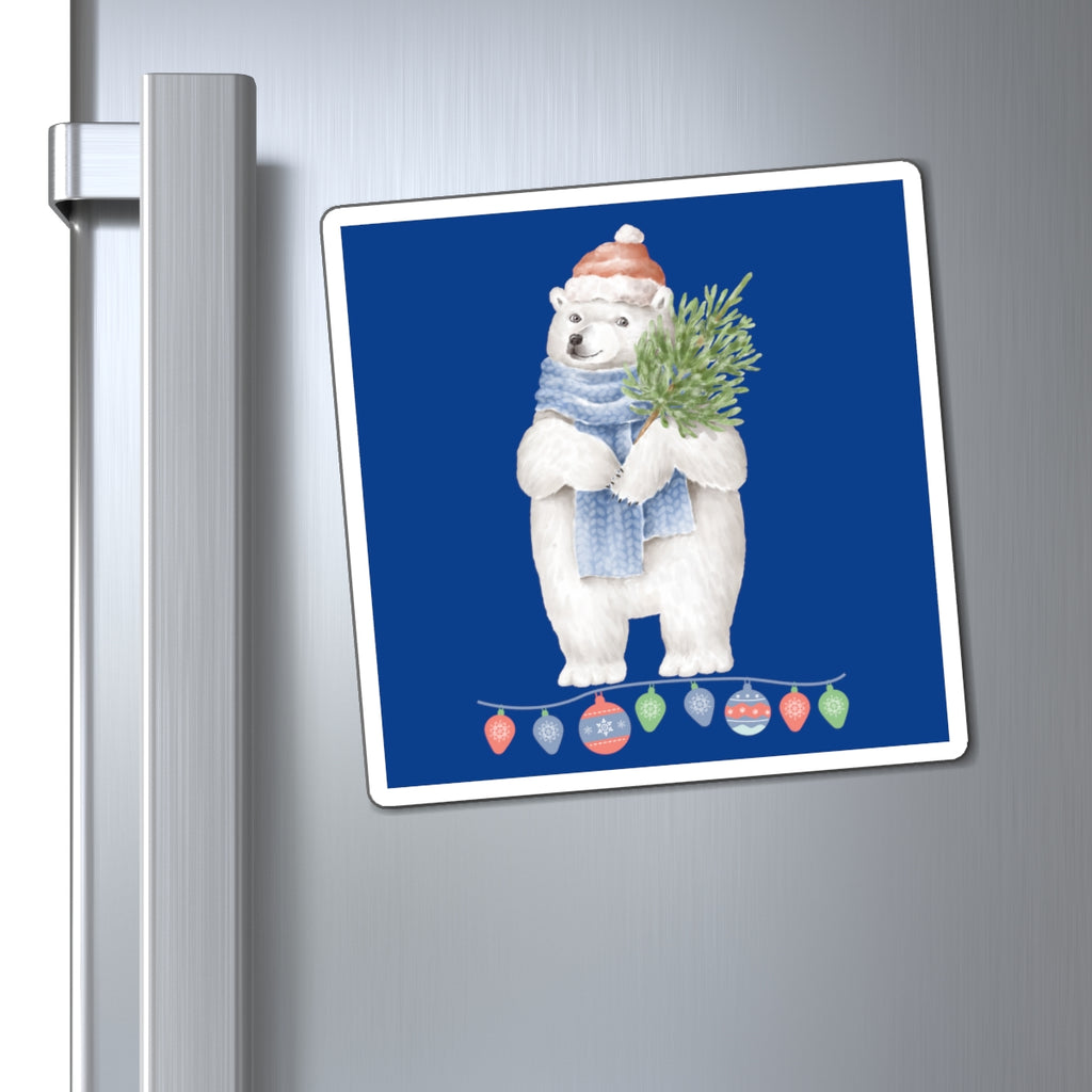 Vintage Watercolor Christmas Polar Bear Magnet (Royal Blue) (3 Sizes Available)