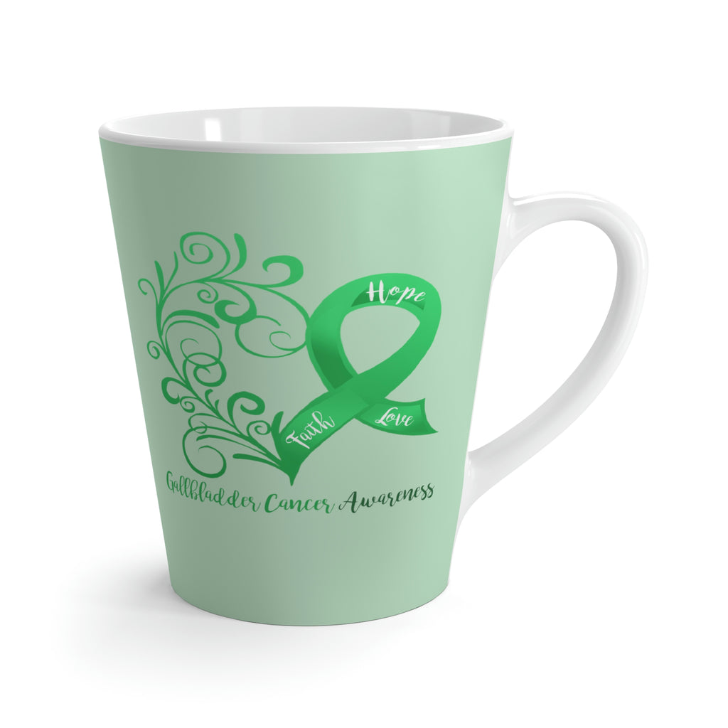 Gallbladder Cancer Awareness Heart Light Green Latte Mug (12 oz.) (Dual-Sided Design)