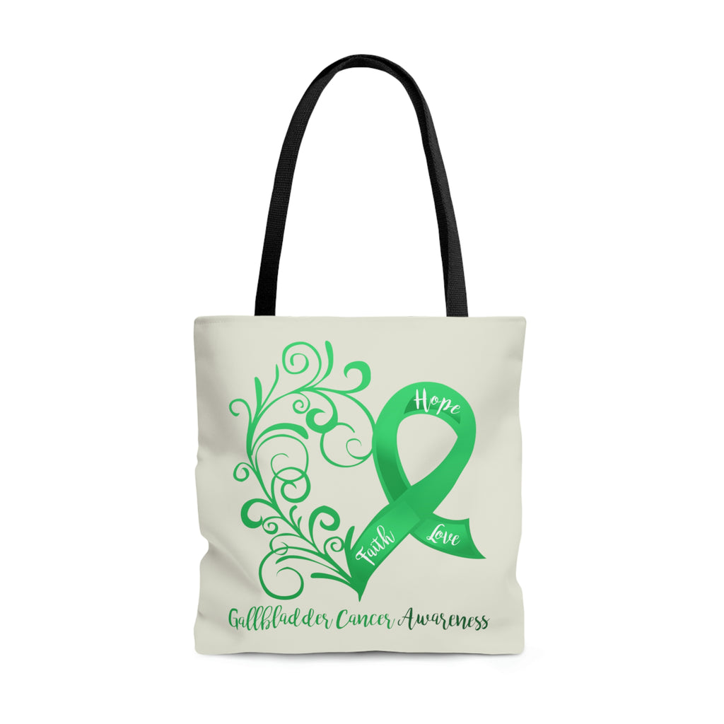 Gallbladder Cancer Awareness Heart Large "Natural" Tote Bag (Dual-Sided Design)