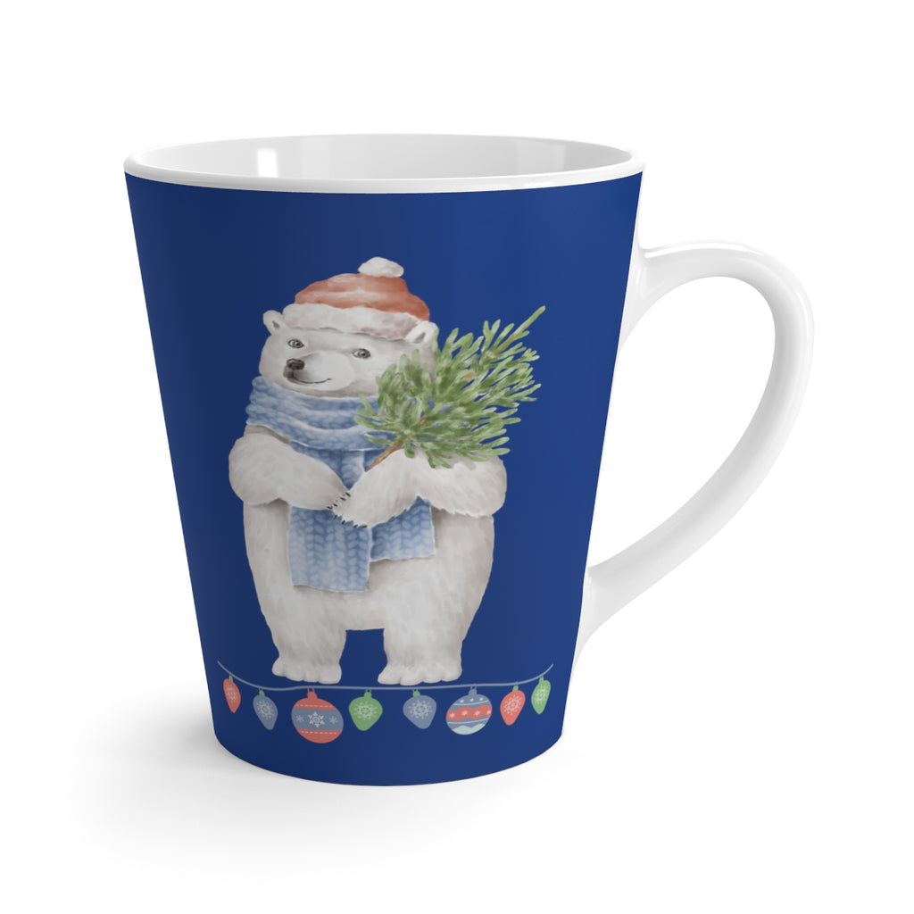 Vintage Watercolor Christmas Polar Bear Royal Blue Latte Mug (12 oz.) (Dual-Sided Design)