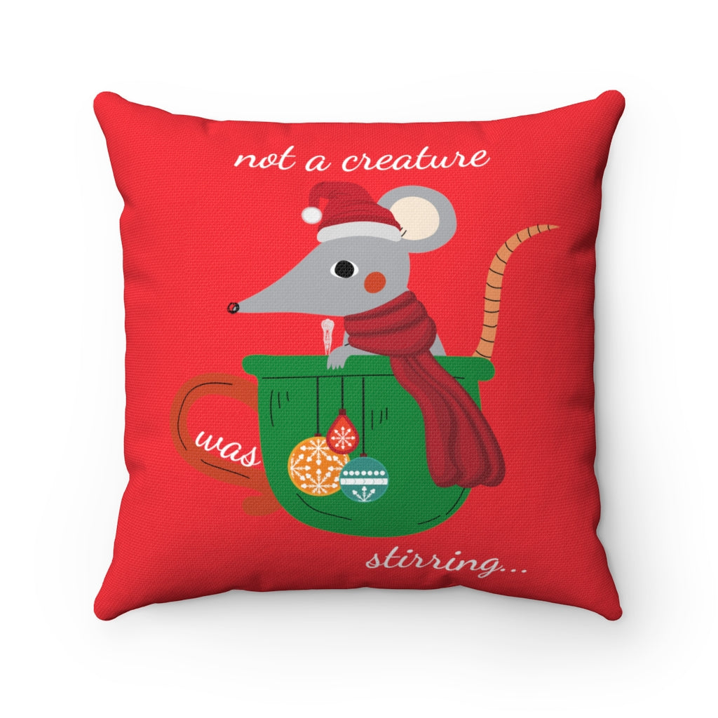 not a creature was stirring Red Square Pillow (20 X 20)