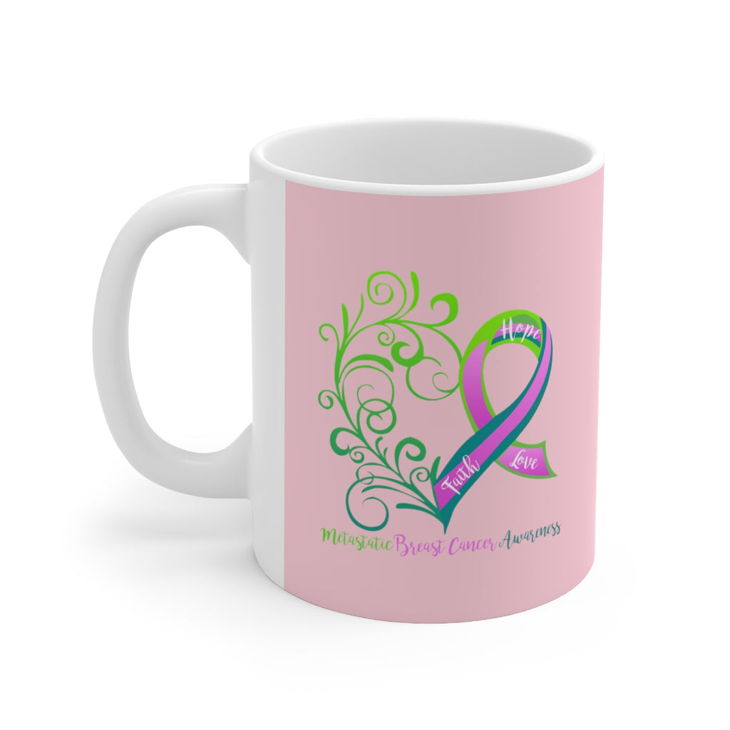 Metastatic Breast Cancer Awareness Heart (Light Pink) Mug (11 oz.)(Dual-Sided Design)