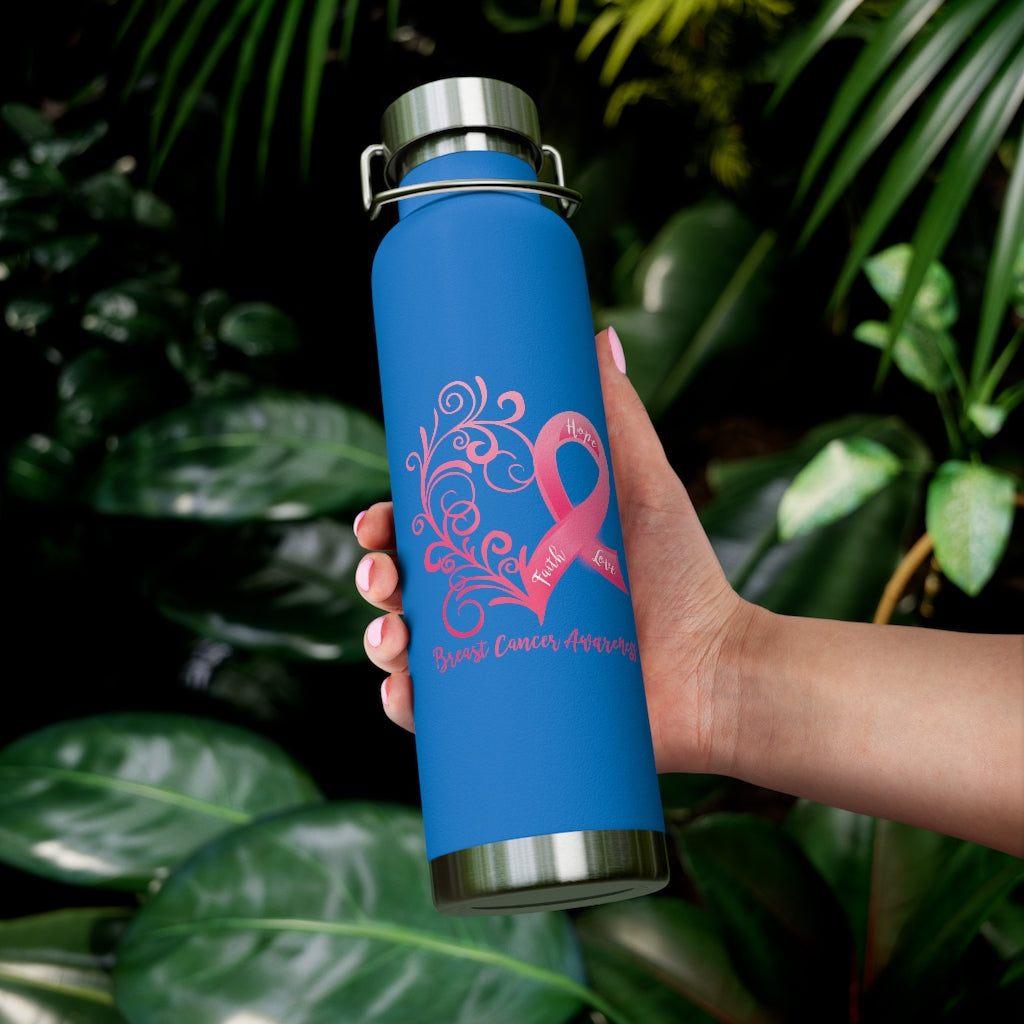 Breast Cancer Awareness Heart Copper Vacuum Insulated Bottle, 22oz - Several Colors Available