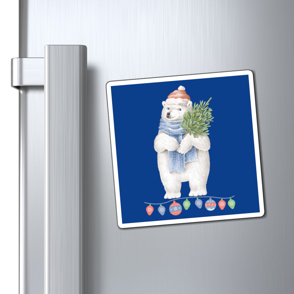 Vintage Watercolor Christmas Polar Bear Magnet (Royal Blue) (3 Sizes Available)