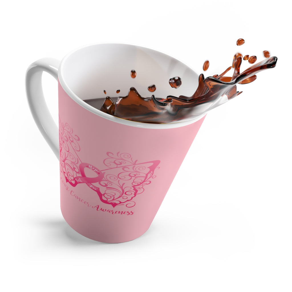 Breast Cancer Awareness Filigree Butterfly Pink Latte Mug (12 oz.) (Dual Sided Design)