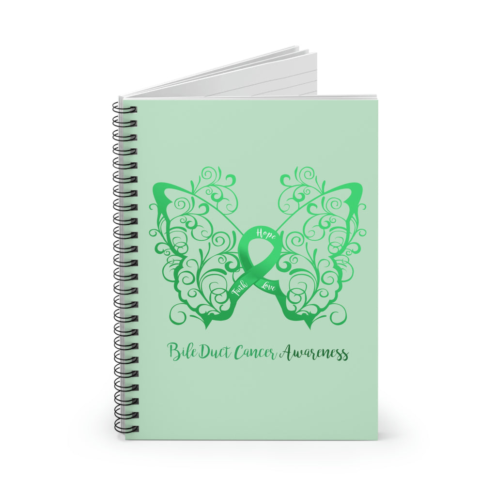 Bile Duct Cancer Awareness Filigree Butterfly "Light Green" Spiral Journal - Ruled Line