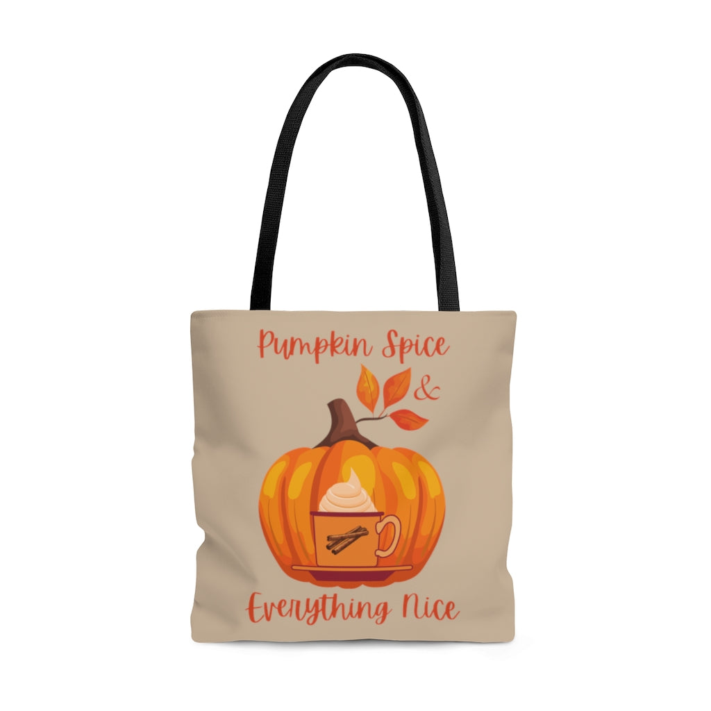"Pumpkin Spice & Everything Nice" Large (Light Latte) Tote Bag (Dual-Sided Design)