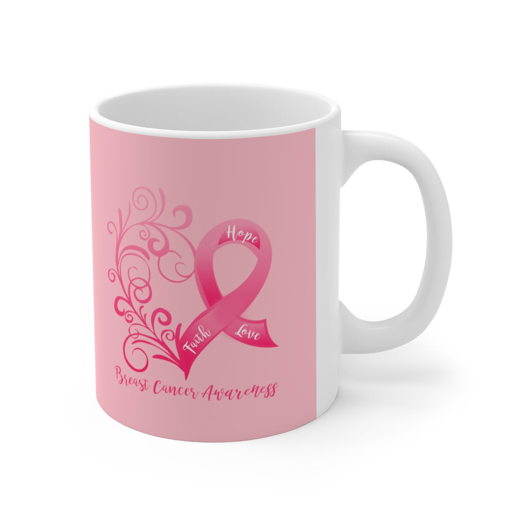 Breast Cancer Awareness Heart (Pink) Mug (11 oz.)(Dual-Sided Design)