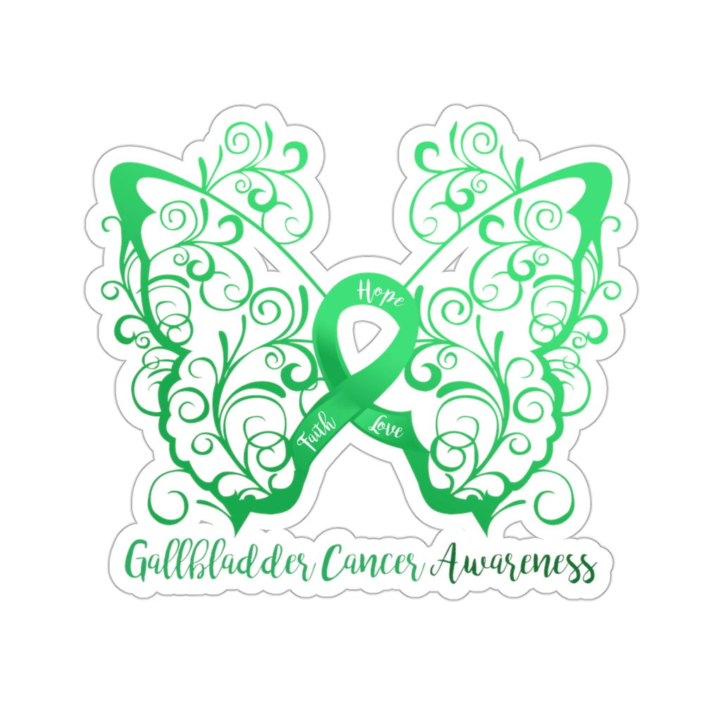 Gallbladder Cancer Awareness Filigree Butterfly Sticker (3 x 3)