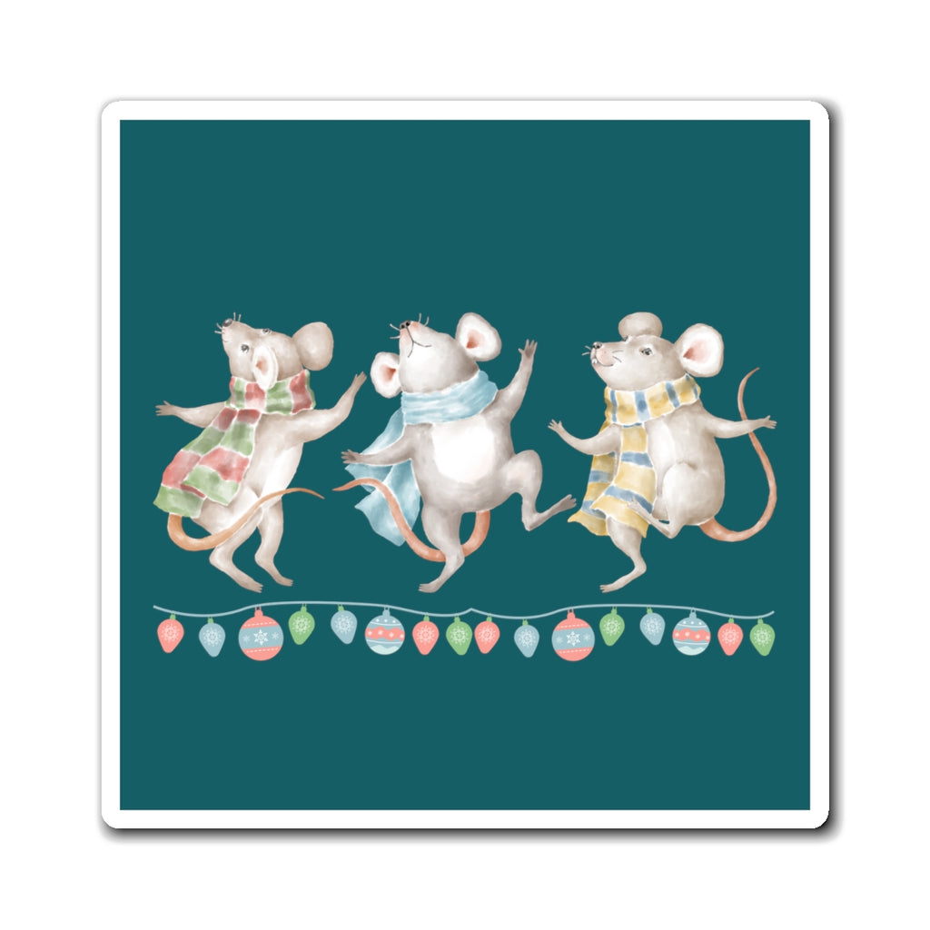 Vintage Watercolor Christmas Dancing Mice Magnet (Teal) (3 Sizes Available)