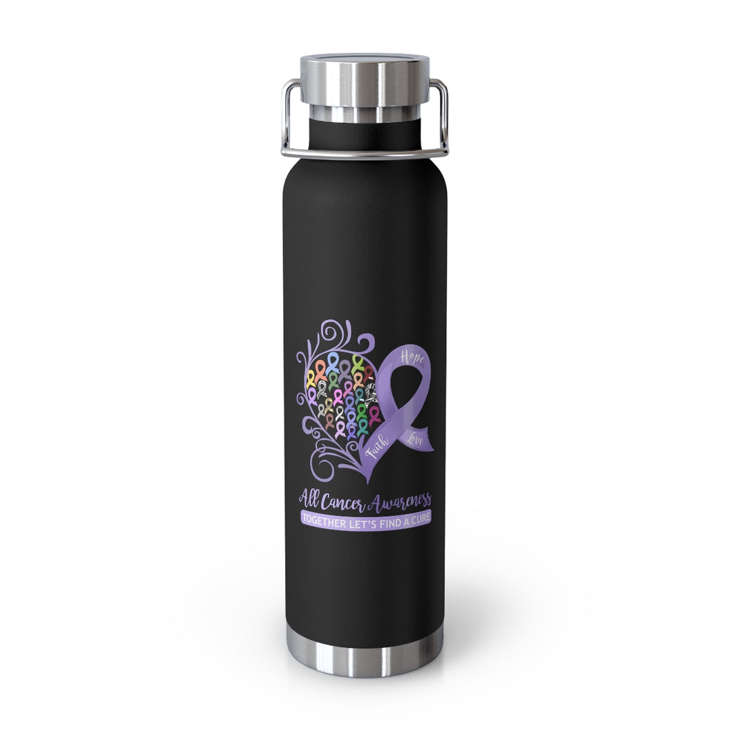 All Cancer Awareness Heart Copper Vacuum Insulated Bottle, 22oz - Several Colors Available