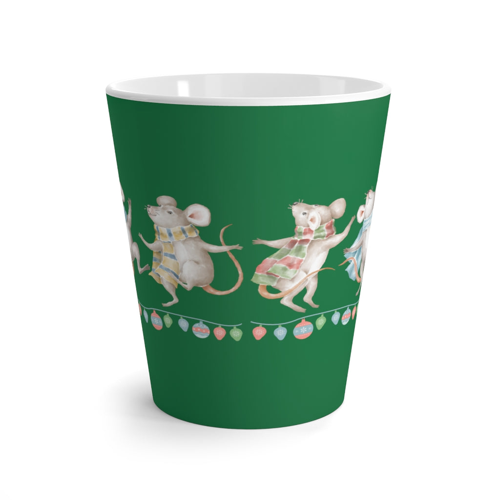 Vintage Watercolor Christmas Dancing Mice Kelly Green Latte Mug (12 oz.) (Dual-Sided Design)