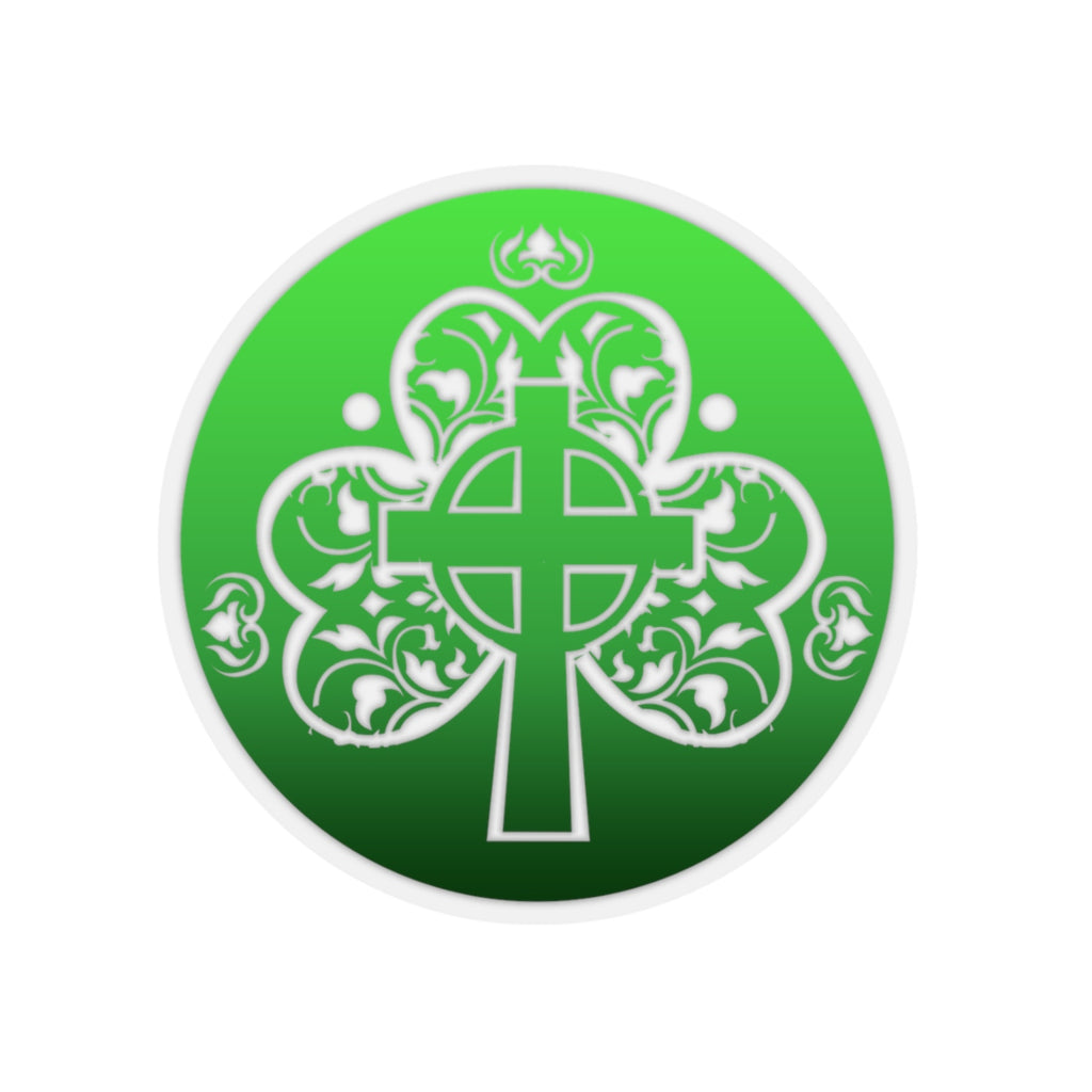 Green Filigree Shamrock Cross Sticker (3X3)