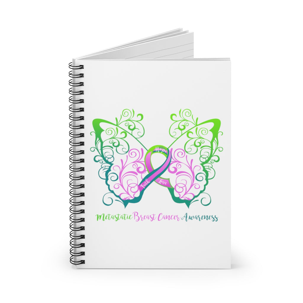 Metastatic Breast Cancer Awareness Filigree Butterfly White Spiral Journal - Ruled Line