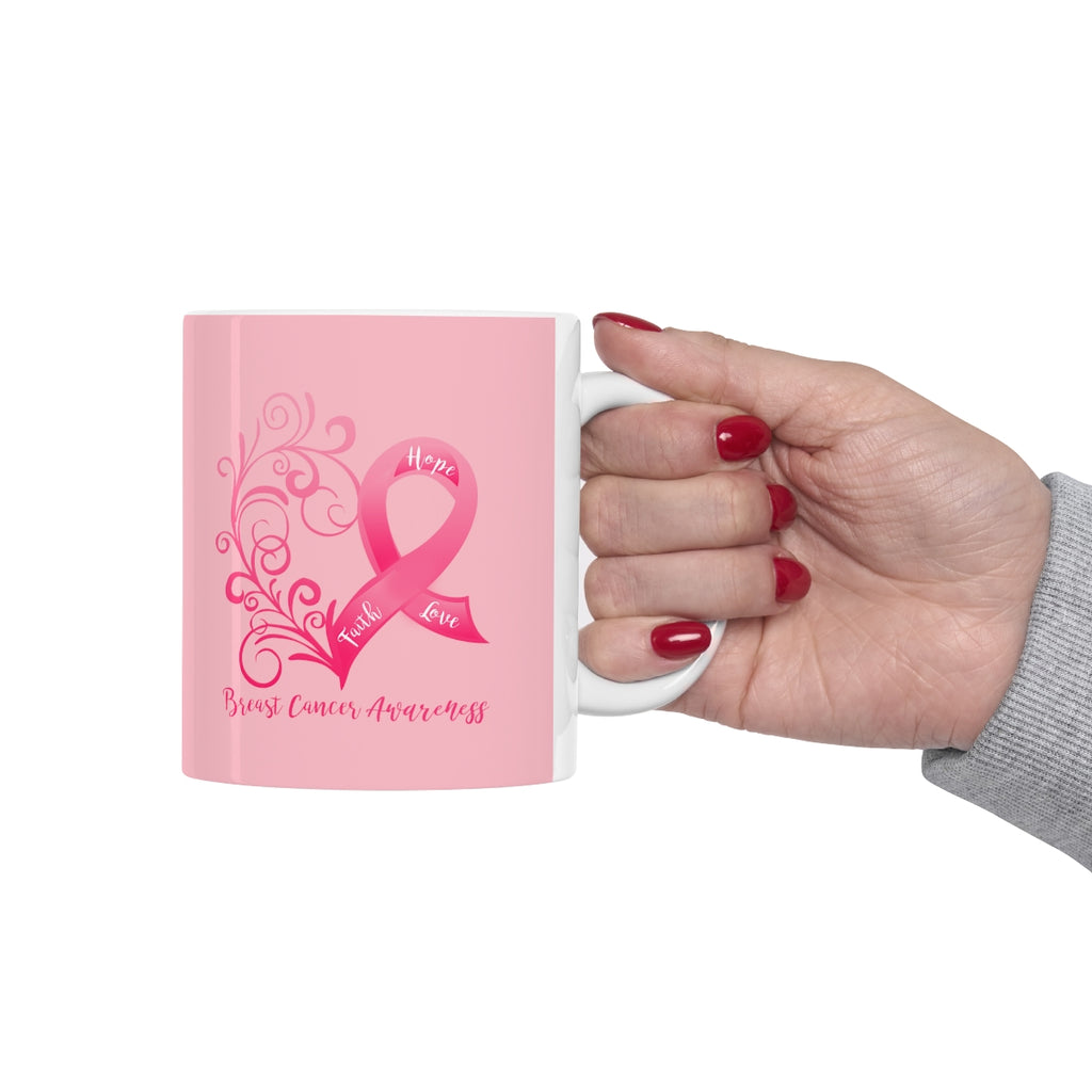 Breast Cancer Awareness Heart (Pink) Mug (11 oz.)(Dual-Sided Design)