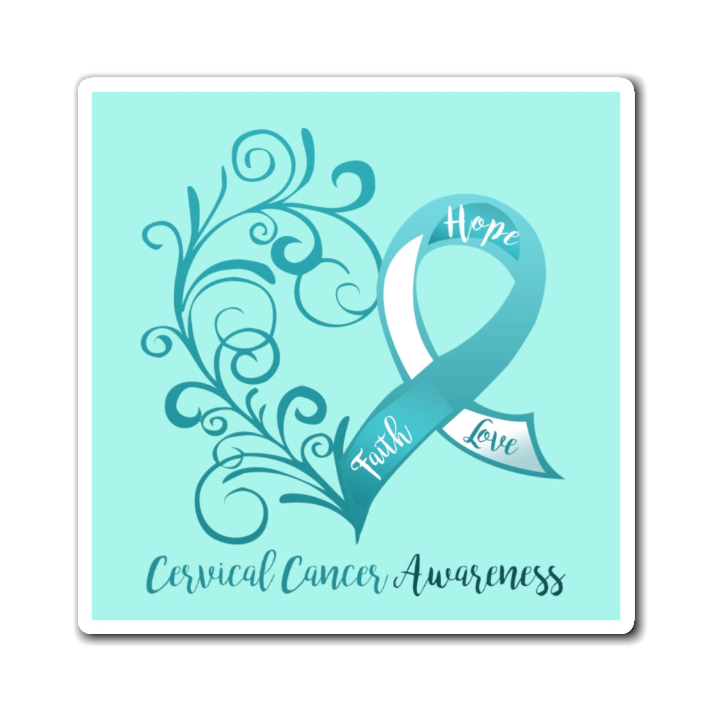 Cervical Cancer Awareness Magnet (Light Teal Background) (3 Sizes Available)