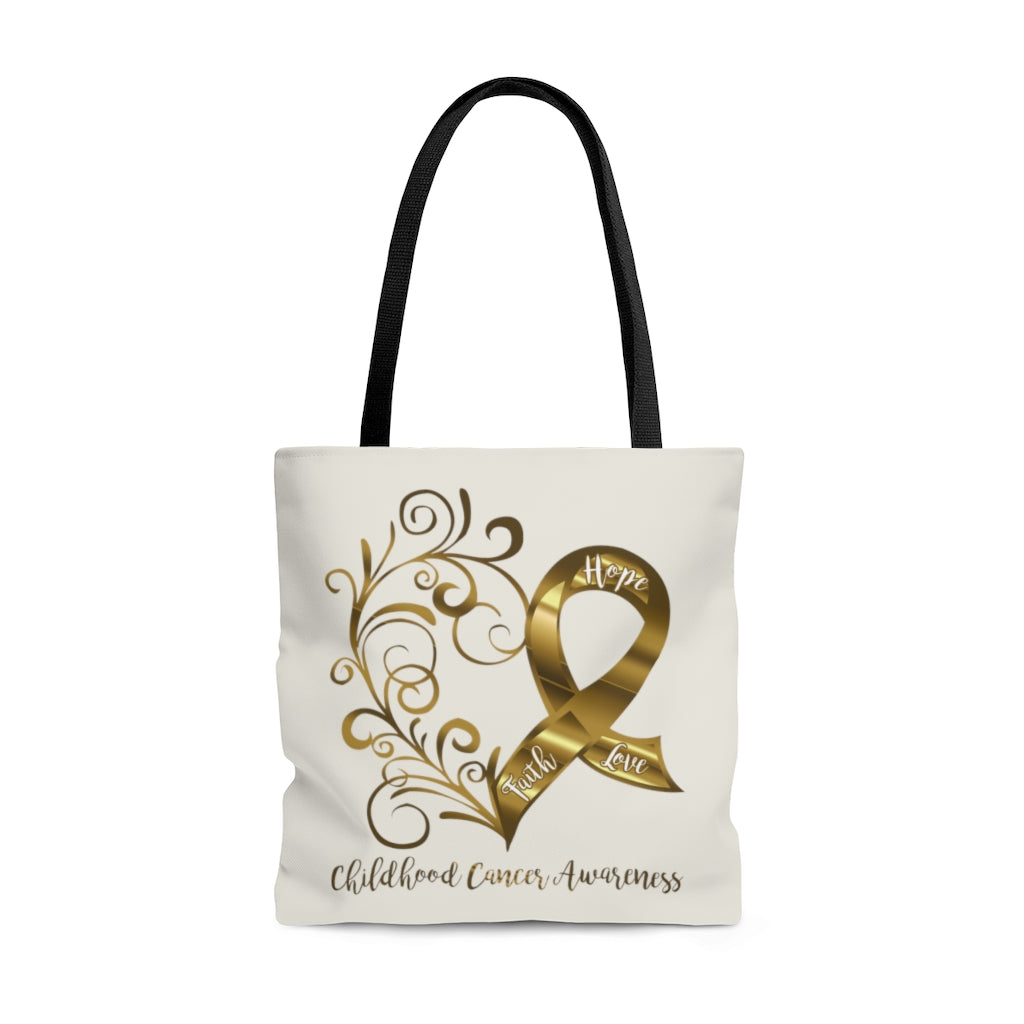 Childhood Cancer Awareness Heart Large "Natural" Tote Bag (Dual-Sided Design)