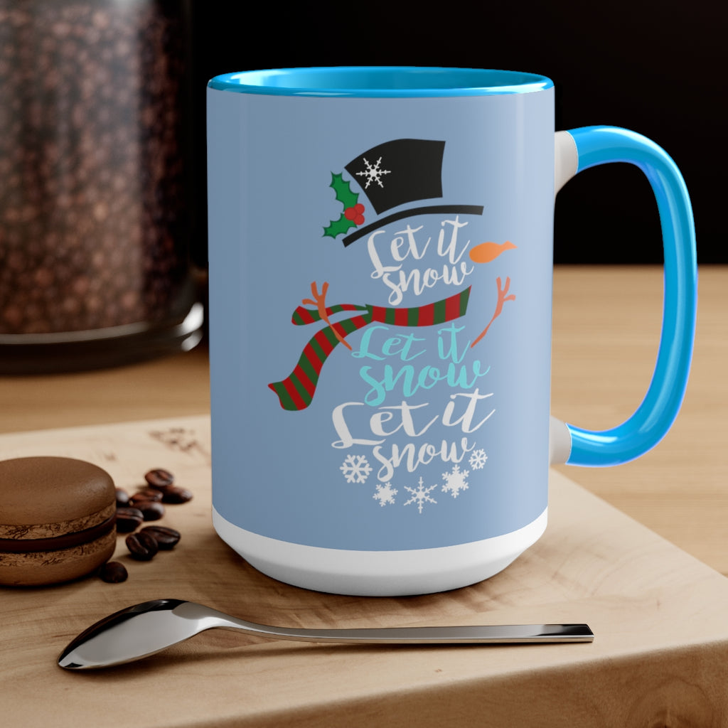 Let It Snow (Denim Blue) Mug (15oz)(Blue Two-Tone Coffee Mugs)(Dual-Sided Design)