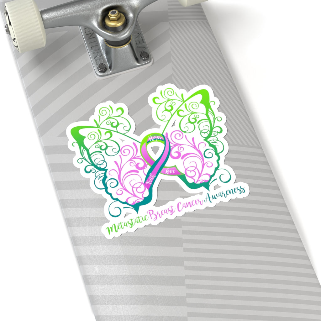 Metastatic Breast Cancer Awareness Filigree Butterfly Car Sticker (6 X 6)