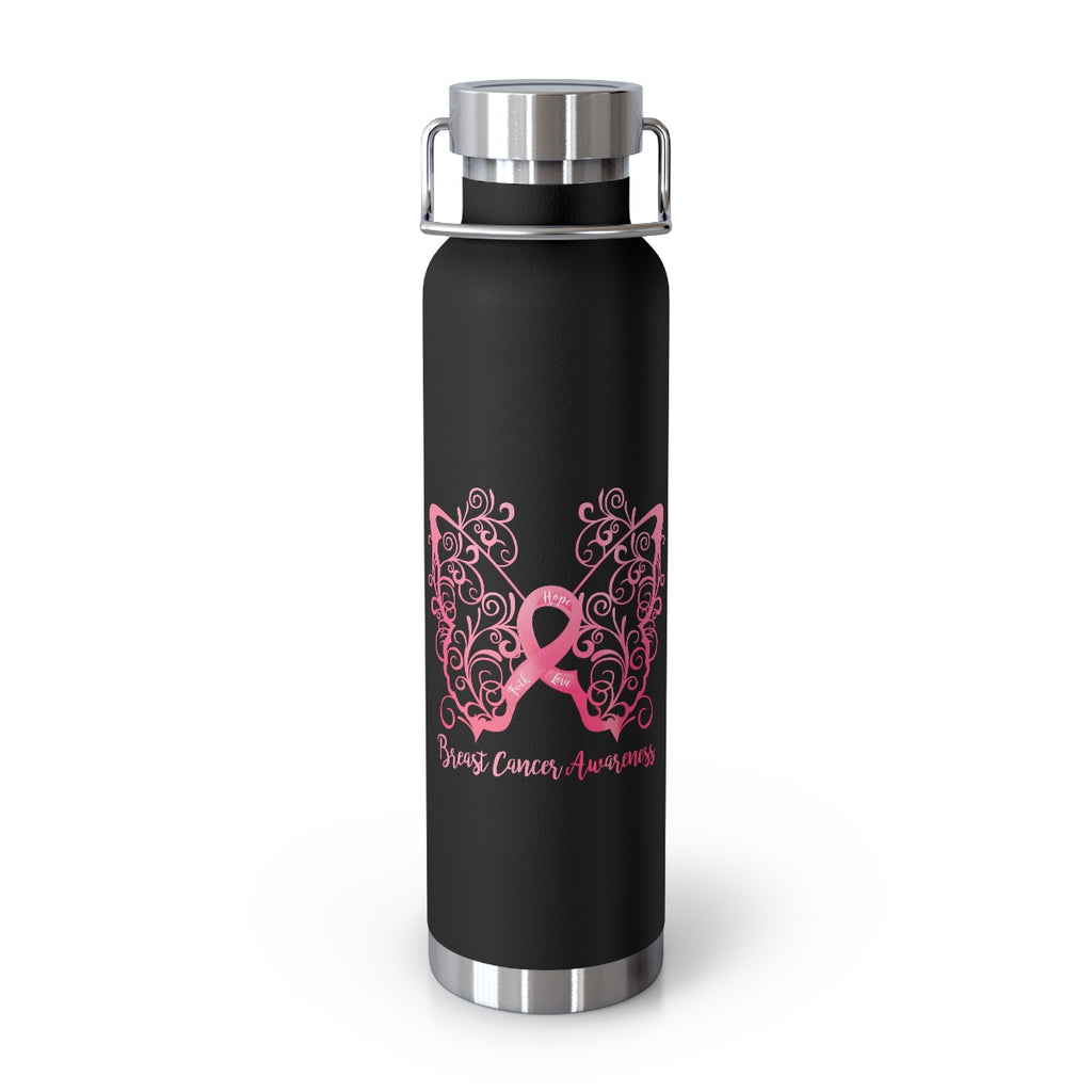 Breast Cancer Awareness Filigree Butterfly Copper Vacuum Insulated Bottle, 22oz - Several Colors Available