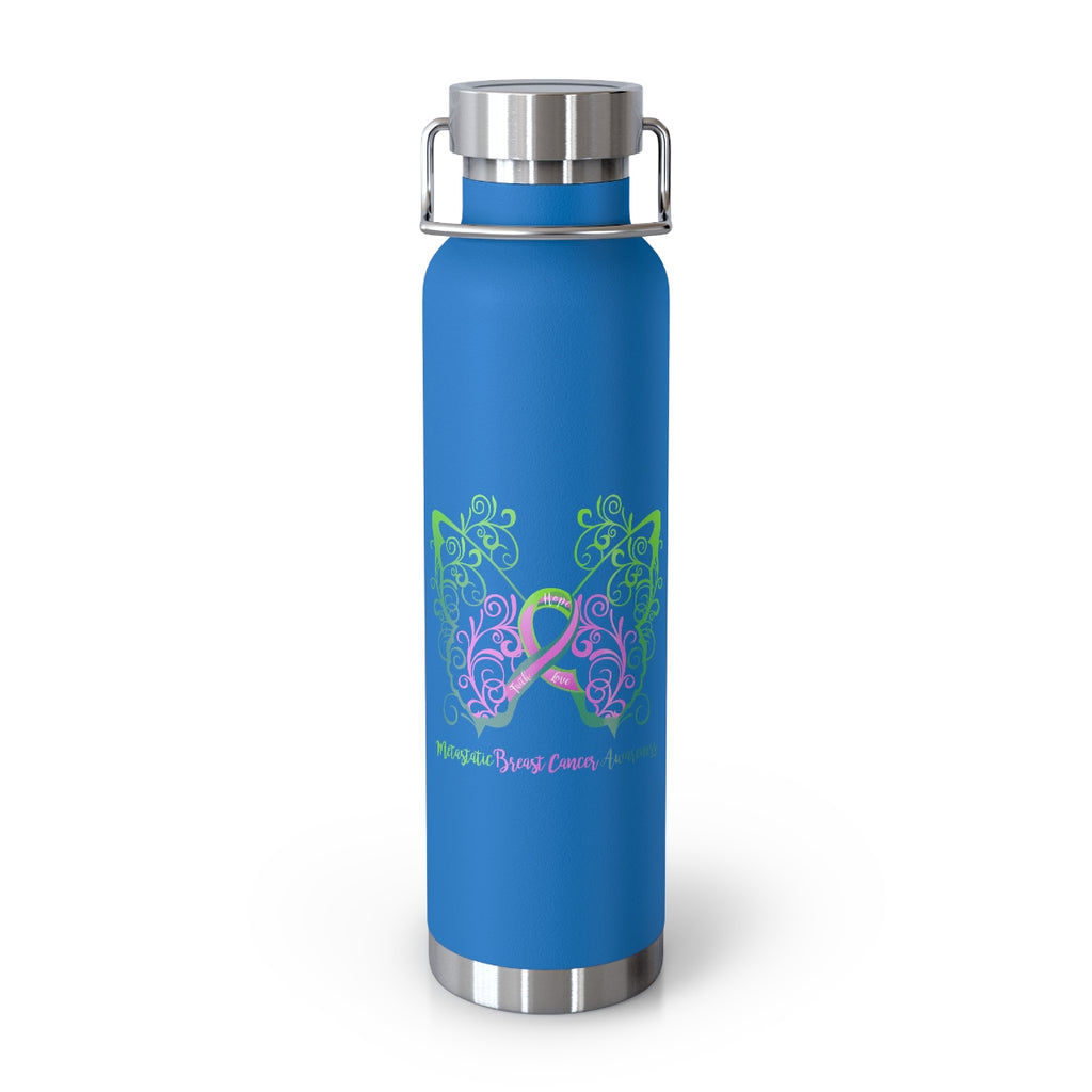 Metastatic Breast Cancer Awareness Filigree Butterfly Copper Vacuum Insulated Bottle, 22oz - Several Colors Available