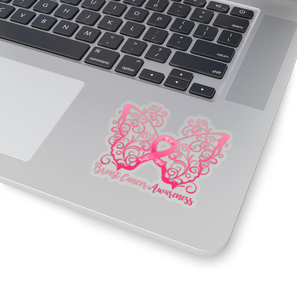 Breast Cancer Awareness Filigree Butterfly Sticker (3X3)