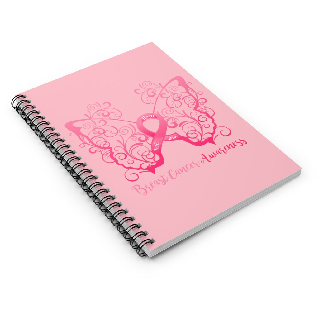 Breast Cancer Awareness Filigree Butterfly Pink Spiral Journal - Ruled Line