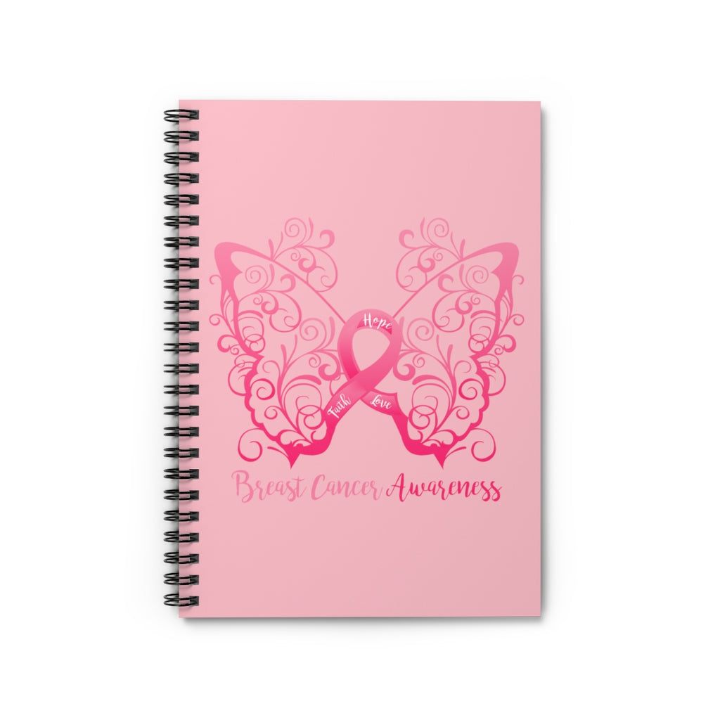 Breast Cancer Awareness Filigree Butterfly Pink Spiral Journal - Ruled Line
