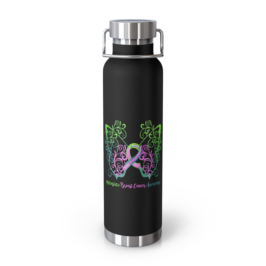 Metastatic Breast Cancer Awareness Filigree Butterfly Copper Vacuum Insulated Bottle, 22oz - Several Colors Available