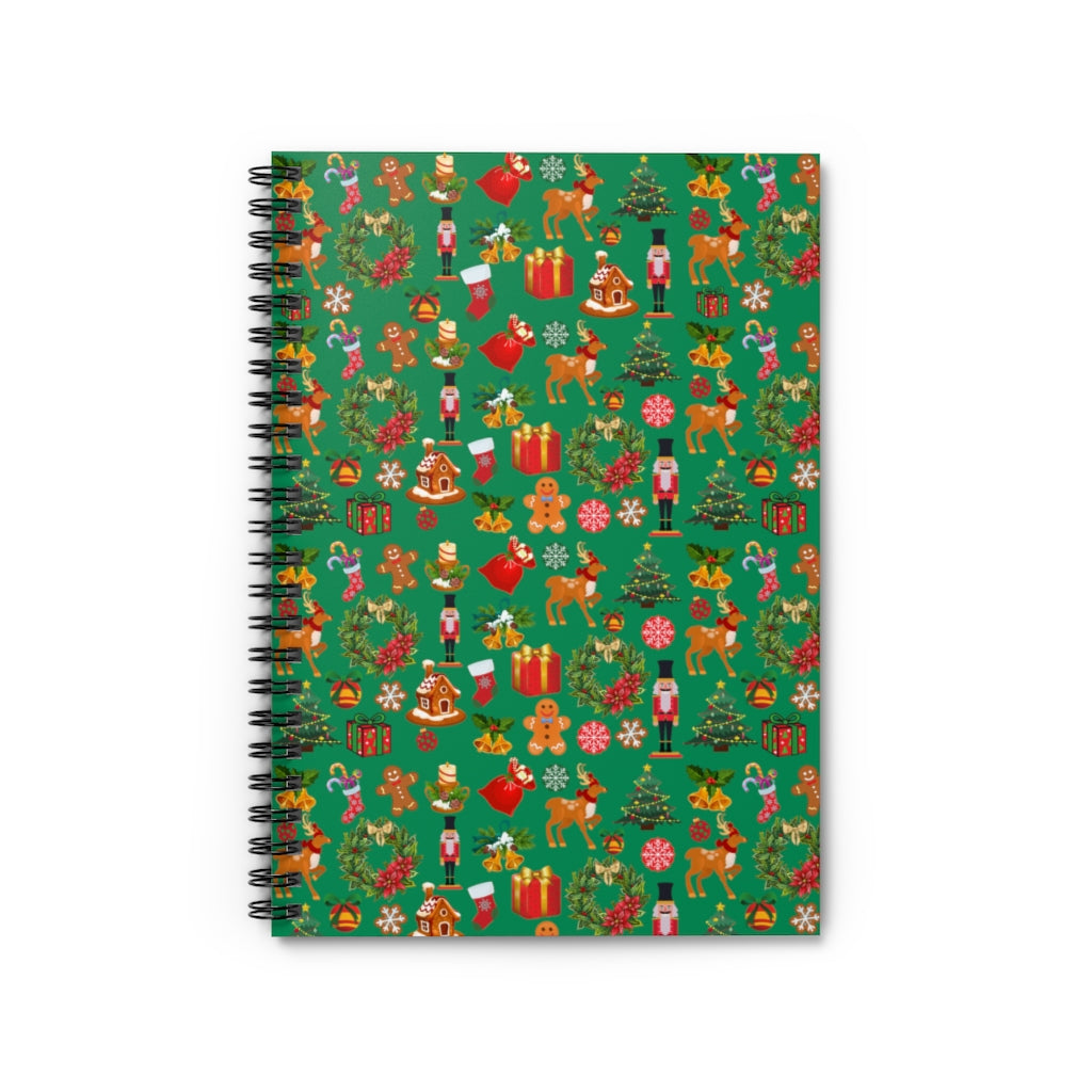 Christmas Joy Holiday Green Spiral Journal - Ruled Line