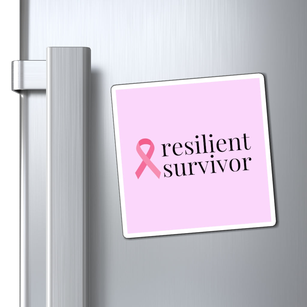 Breast Cancer resilient survivor Ribbon Magnet (Pink Background) (3 Sizes Available)