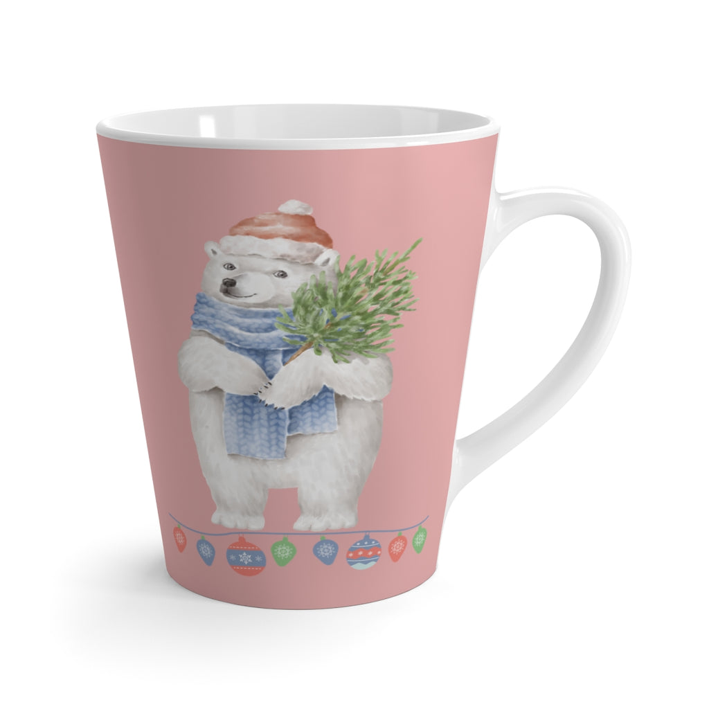 Vintage Watercolor Christmas Polar Bear Light Mauve Latte Mug (12 oz.) (Dual-Sided Design)