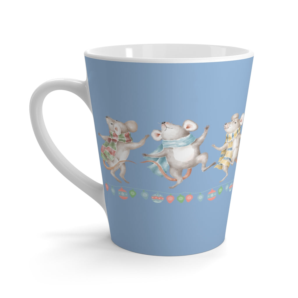 Vintage Watercolor Christmas Dancing Mice Light Denim Latte Mug (12 oz.) (Dual-Sided Design)