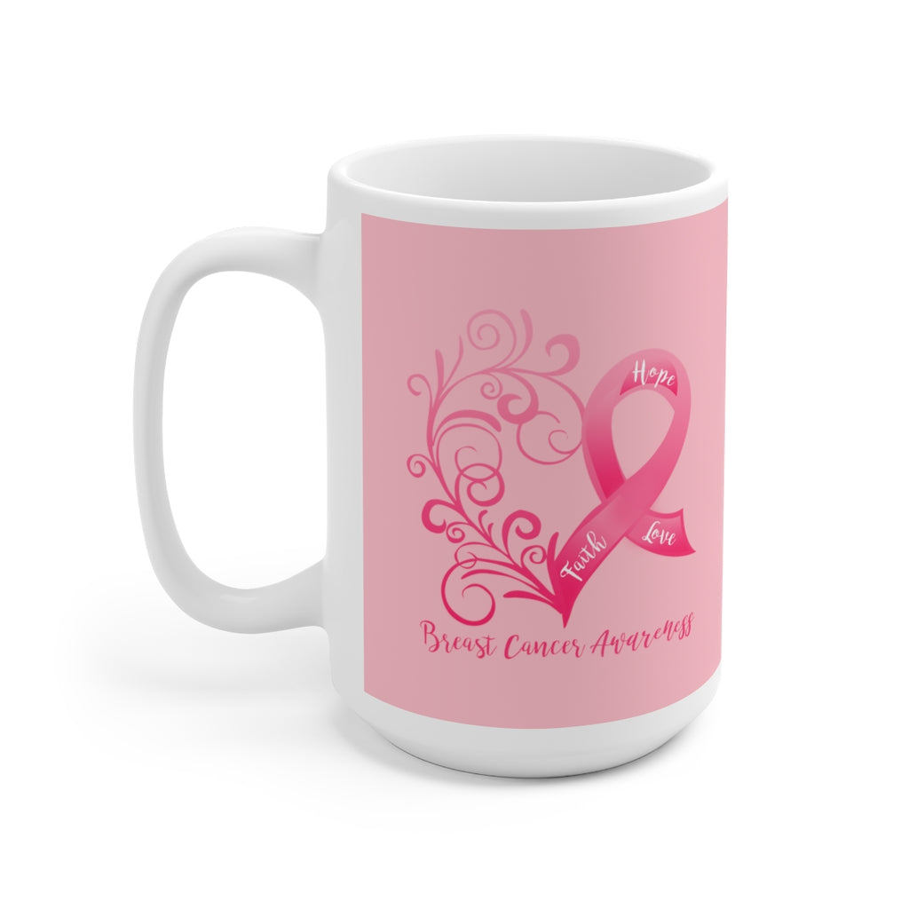 Breast Cancer Awareness Heart (Pink) Mug (15oz) (Dual Sided-Design)