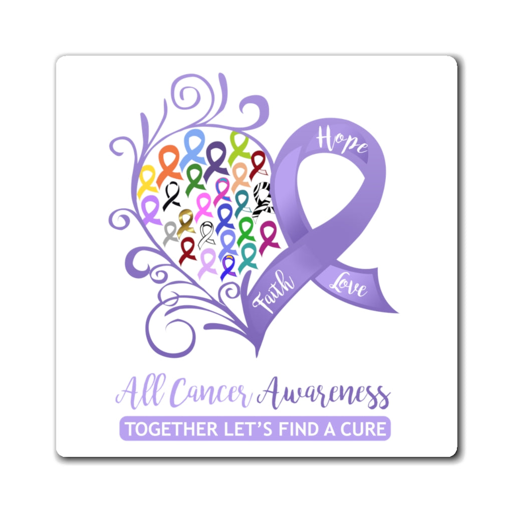 All Cancer Awareness Heart Magnet (White Background) (3 Sizes Available)