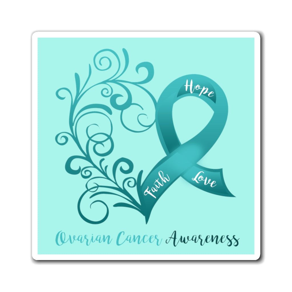 Ovarian Cancer Awareness Magnet (Light Teal Background) (3 Sizes Available)