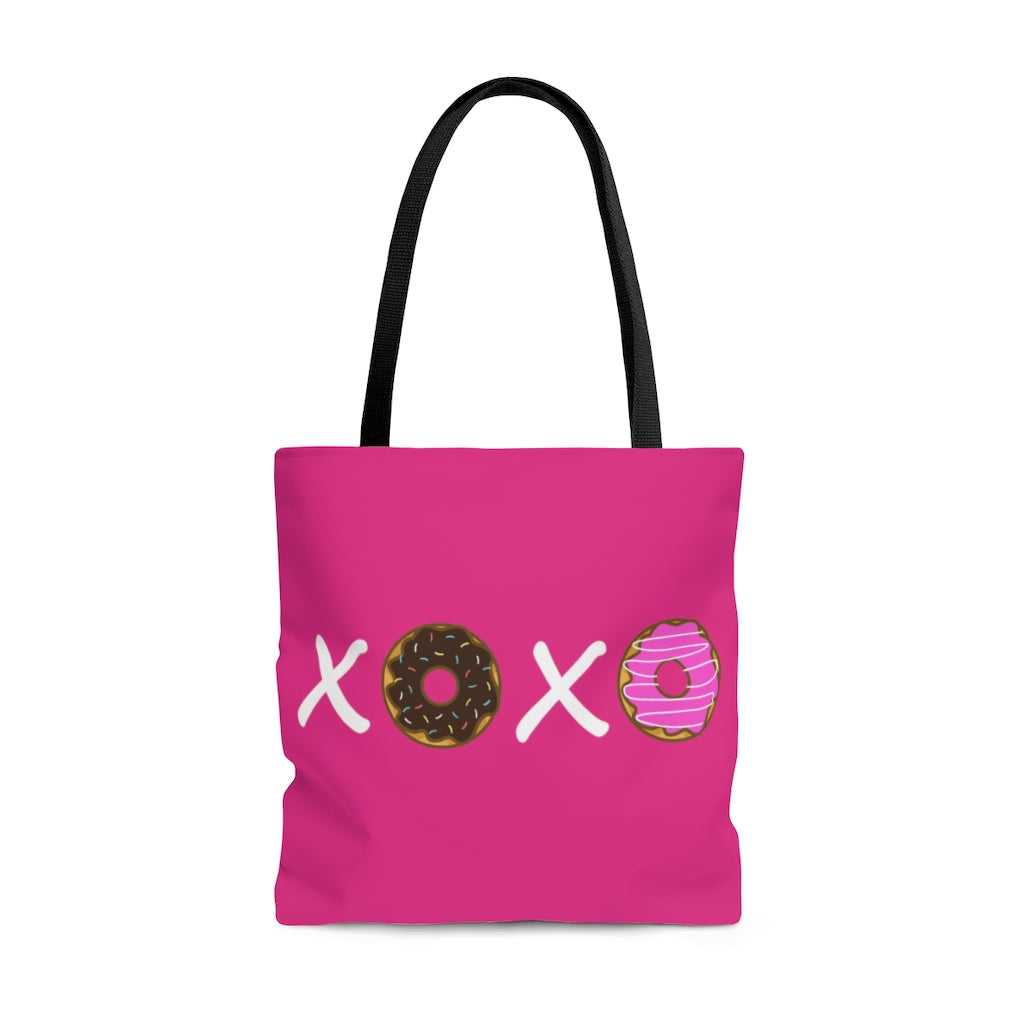 XOXO Donuts Large Raspberry Tote Bag (Dual-Sided Design)