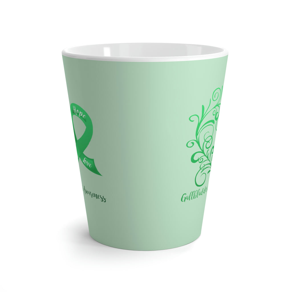 Gallbladder Cancer Awareness Heart Light Green Latte Mug (12 oz.) (Dual-Sided Design)