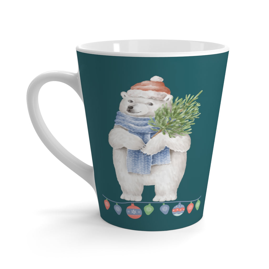 Vintage Watercolor Christmas Polar Bear Teal Latte Mug (12 oz.) (Dual-Sided Design)
