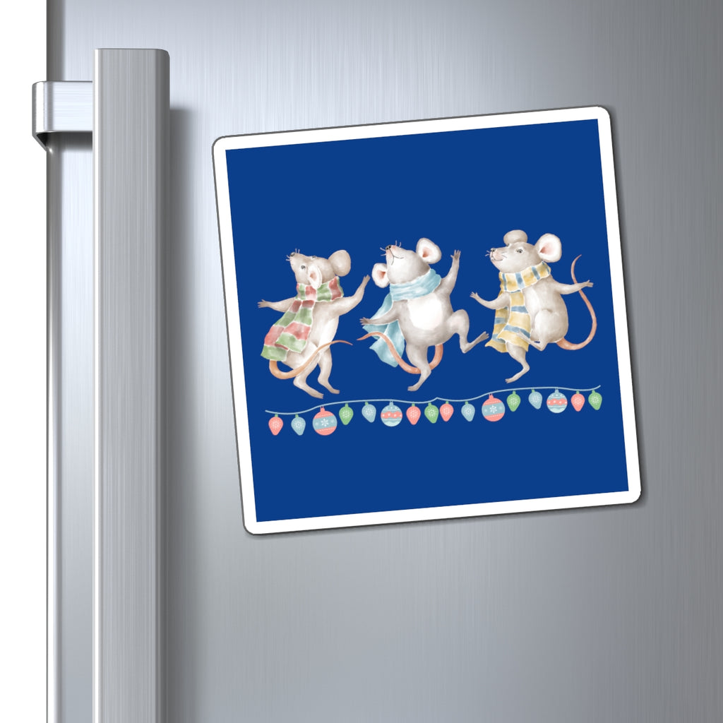 Vintage Watercolor Christmas Dancing Mice Magnet (Royal Blue) (3 Sizes Available)