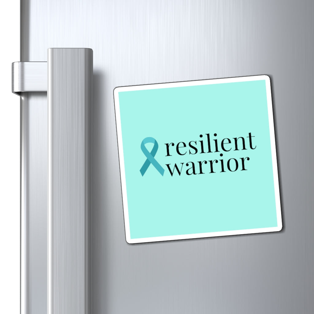 Ovarian Cancer resilient warrior Ribbon Magnet (Light Teal Background) (3 Sizes Available)