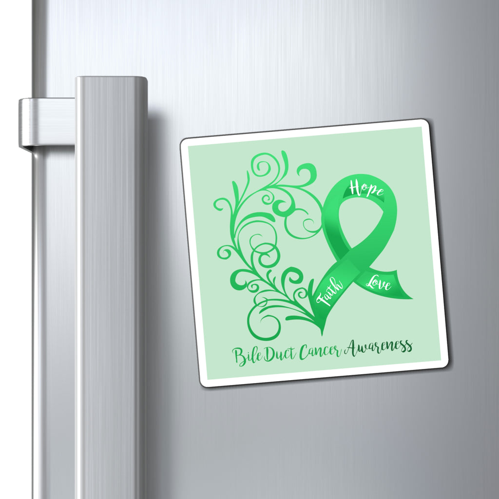 Bile Duct Cancer Awareness Heart Magnet (Light Green) (3 Sizes Available)