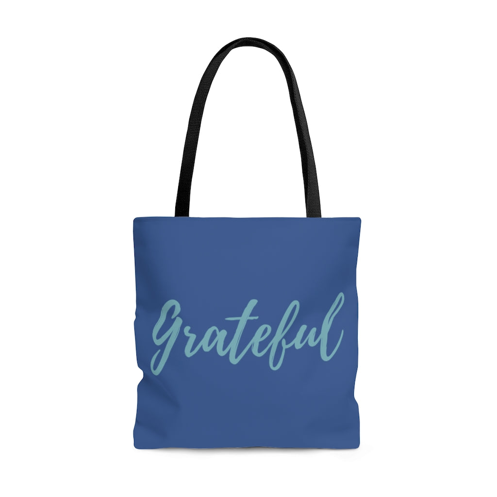 Grateful Script Large Dark Blue Tote Bag (Dual Sided Design)