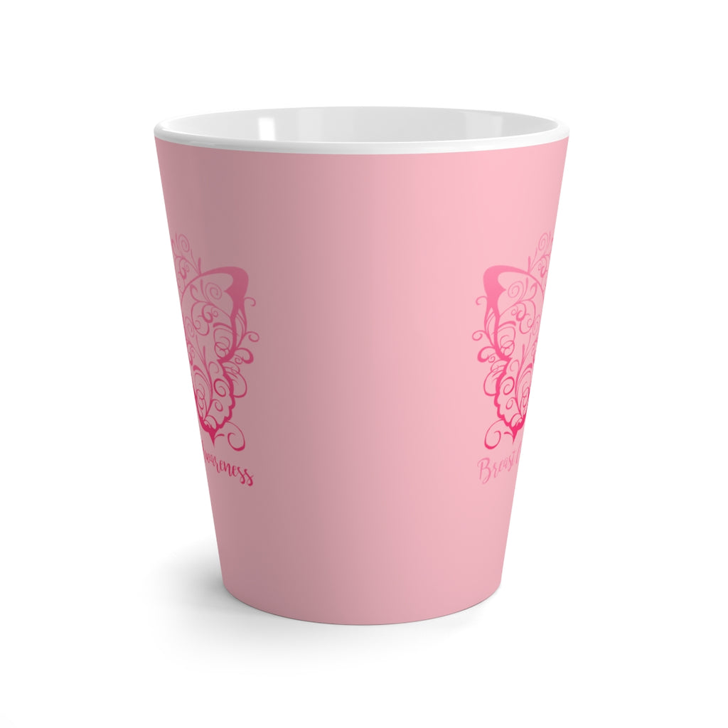 Breast Cancer Awareness Filigree Butterfly Pink Latte Mug (12 oz.) (Dual Sided Design)