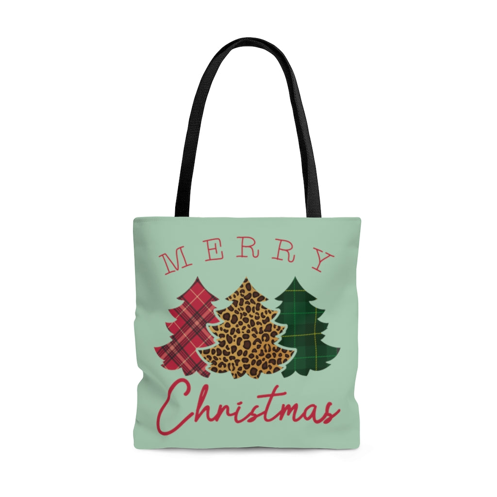Leopard Flannel Christmas Trees GreenTote Bag (Dual-Sided Design)