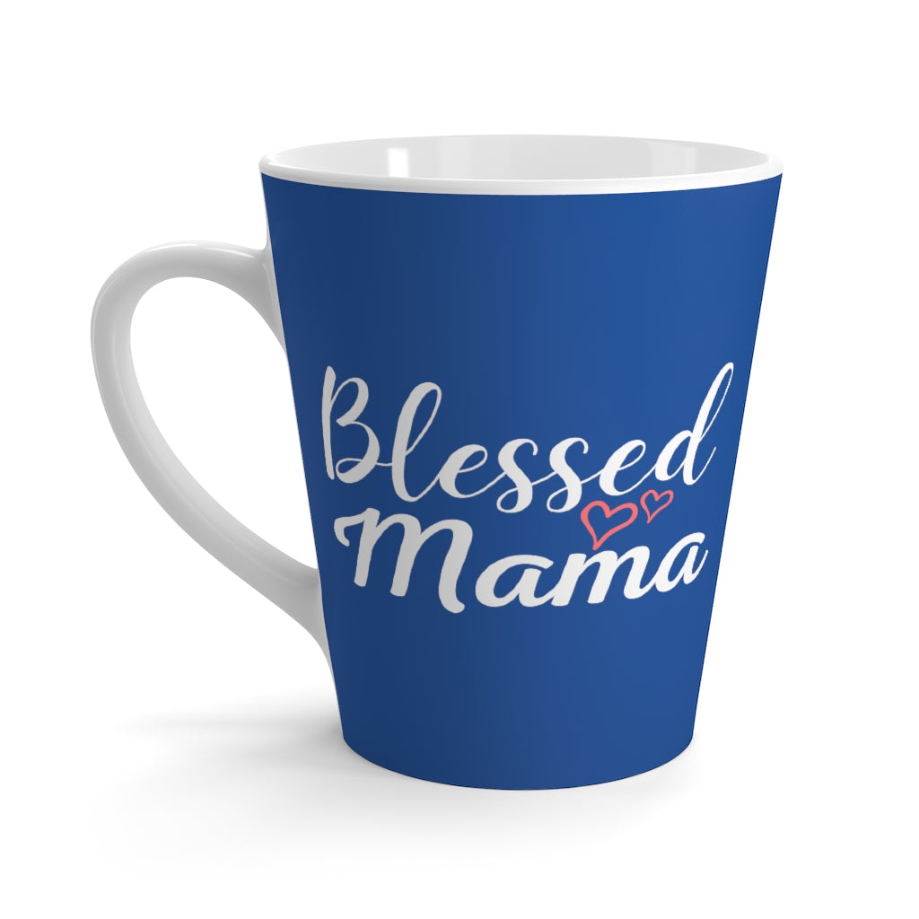 Blessed Mama Hearts Royal Blue Latte Mug (12 oz.)