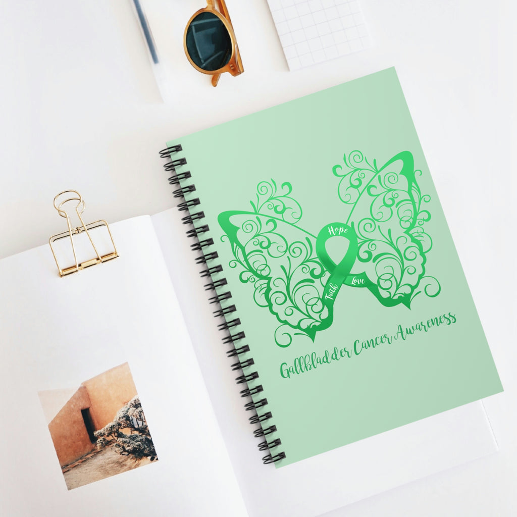 Gallbladder Cancer Awareness Filigree Butterfly "Light Green" Spiral Journal - Ruled Line