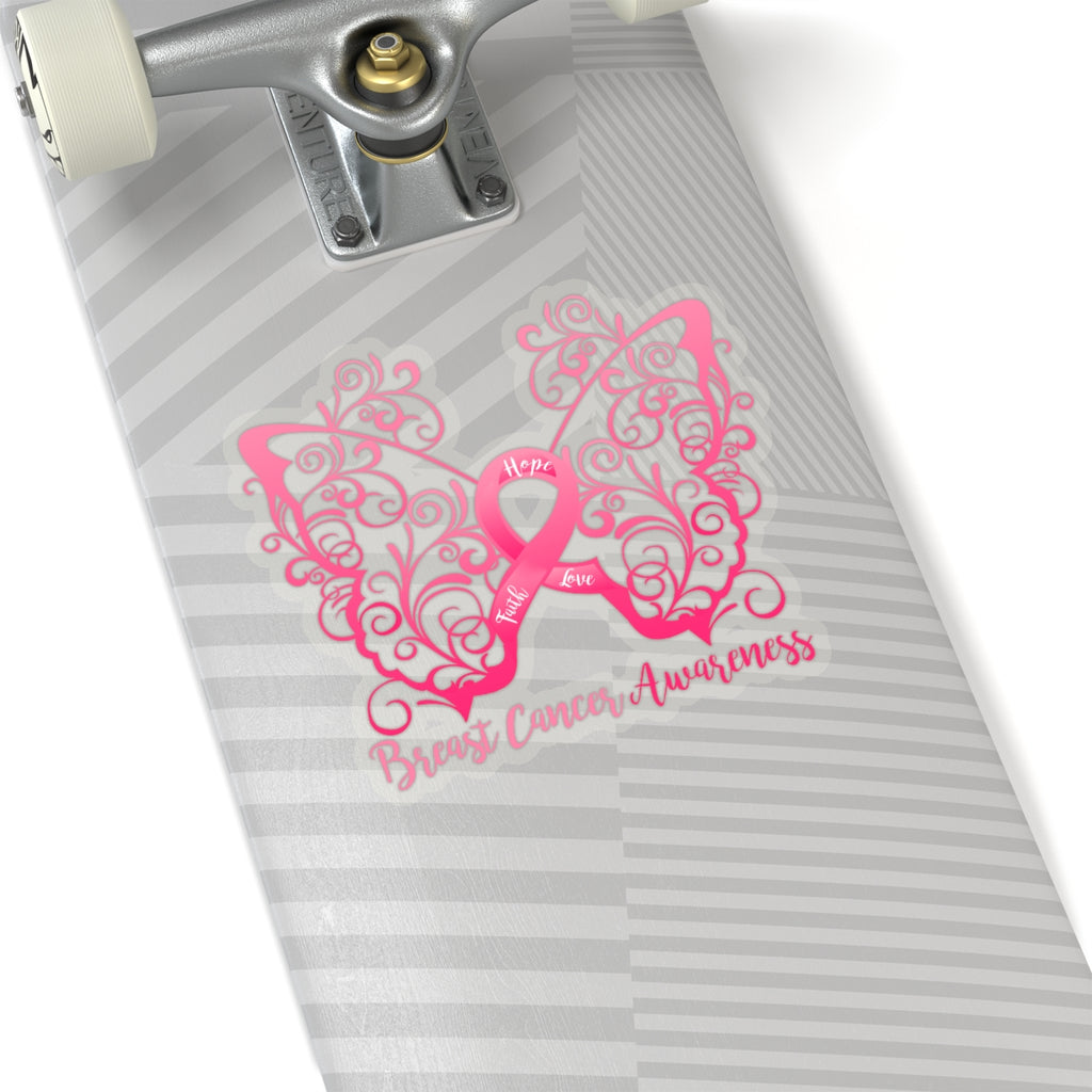 Breast Cancer Awareness Filigree Butterfly Car Sticker (6 X 6)