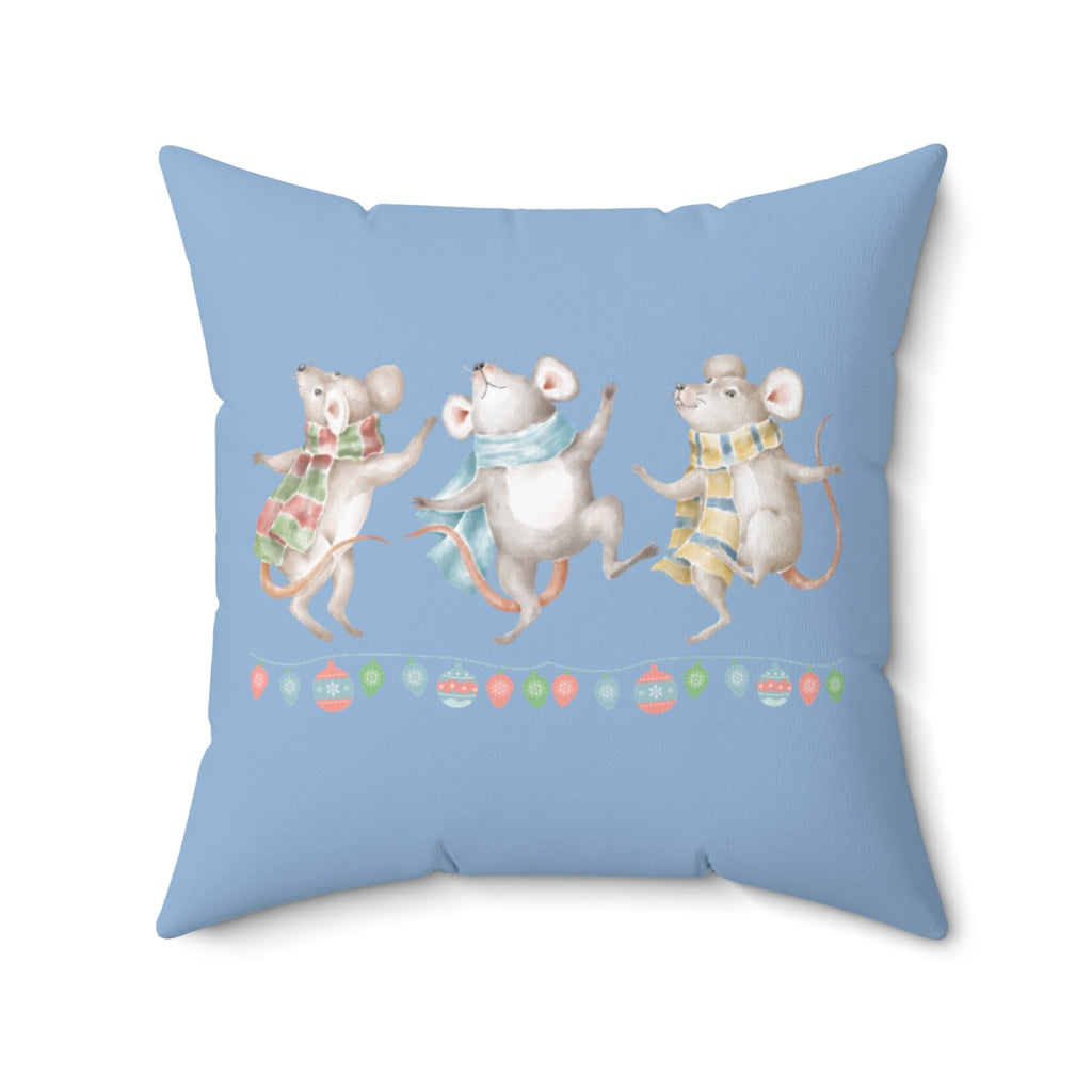 Vintage Watercolor Christmas Dancing Mice (Denim Blue) Square Pillow (20 X 20)